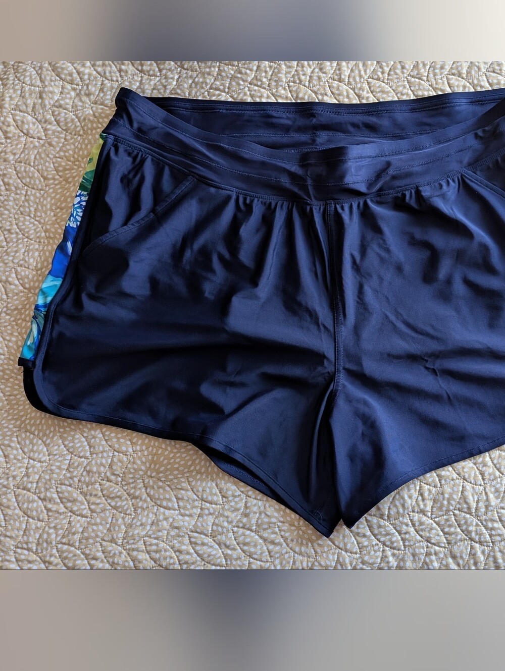 Cacique Swimwear Women's Navy Blue Shorts with Floral Side Stripe Size 22